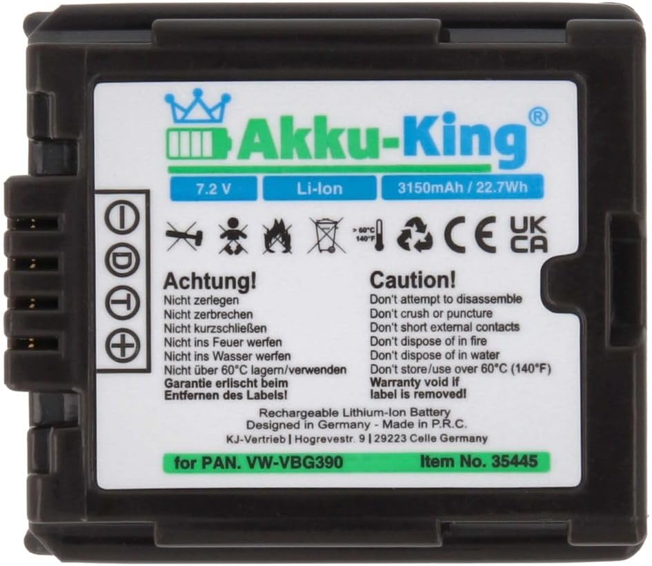 Akku-King Akku kompatibel mit Panasonic VW-VBG390, VW-VBG390E, VW-VBG390K - Li-Ion - 3150mAh - für H