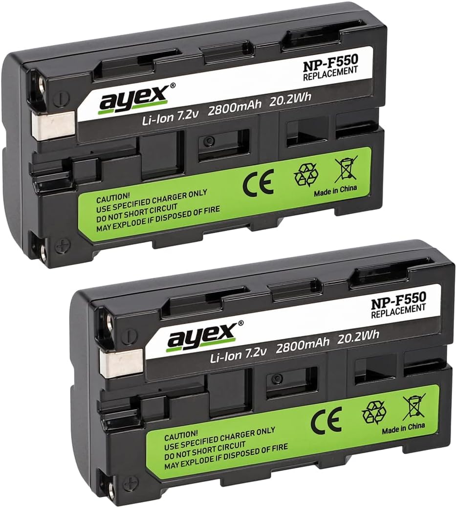 ayex Power-Paket mit 2 x ayex Akku NP-F550 Passend für Sony u.1 x ayex USB Dual-Ladegerät Zubehör 2x
