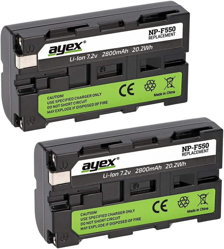 ayex Power-Paket mit 2 x ayex Akku NP-F550 Passend für Sony u.1 x ayex USB Dual-Ladegerät Zubehör 2x