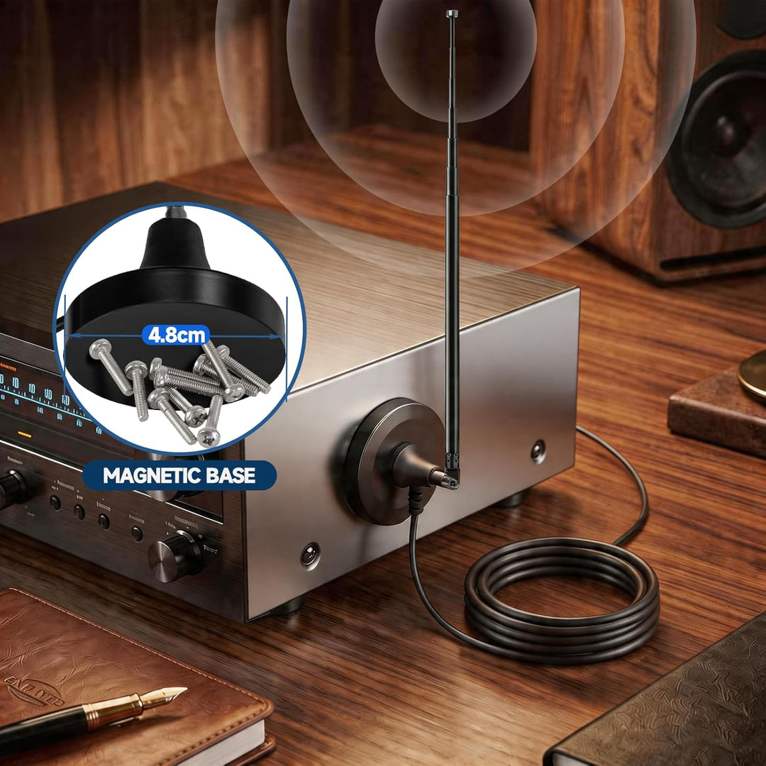 Bingfu DAB+ FM UKW Radio Antenne, Digitale Teleskopantenne mit Magnetfuss, 3m Koaxialkabel, Adapters