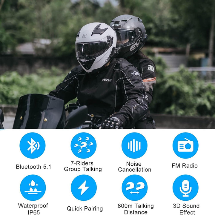 EJEAS Q7 Verbesserte Motorrad Gegensprechanlage, Bluetooth 5.1 Motorradhelm Intercom Kommunikationss