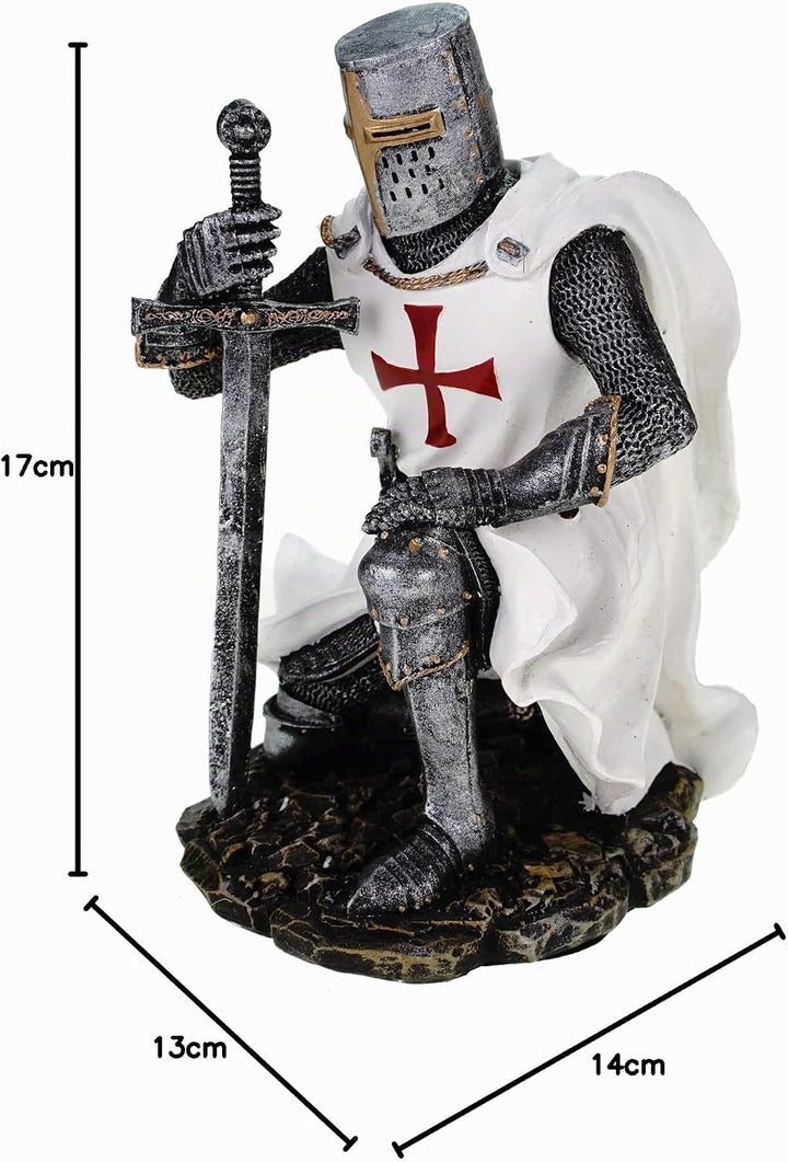 Tempelritter knieend 17 cm Figur Templer Ritter Templerkreuz Deko Skulptur