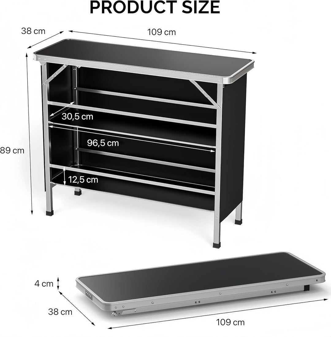 Bonnlo Campingtisch aus Aluminium, Klappbarer Outdoor Bartisch, Leicht & Tragbar, 2-stufige Ablage m