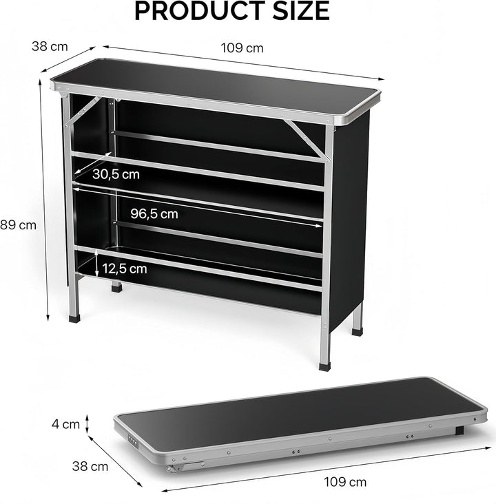 Bonnlo Campingtisch aus Aluminium, Klappbarer Outdoor Bartisch, Leicht & Tragbar, 2-stufige Ablage m