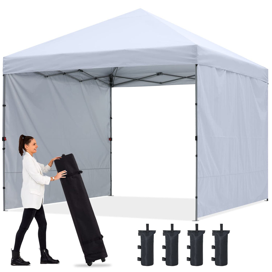 ABCCANOPY Faltpavillon UV50+ mit 2 Seitenwänden, Weiss 300 cm | 500D Polyester,wasserdicht, 4 Sandsä