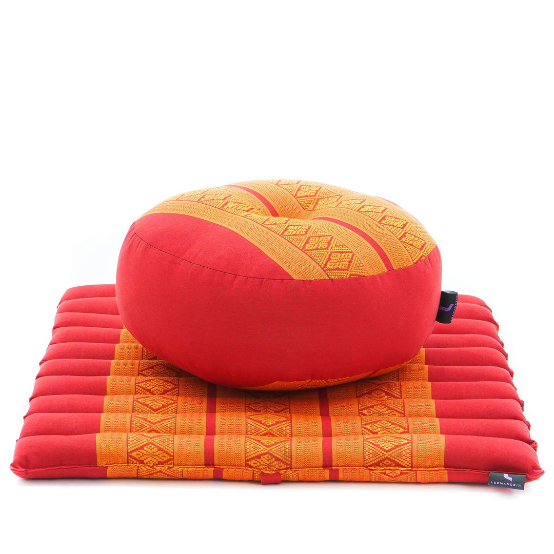 Leewadee Meditationsset Yogaset aus Meditationskissen Zafu und Kleiner rollbarer Sitzmatte Zabuton Ö