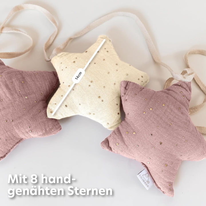 LILIMAUS Sternen Wimpelkette Stoff - Mit Goldapplikation in 12 Farben - 100% Baumwolle Handmade - Mu