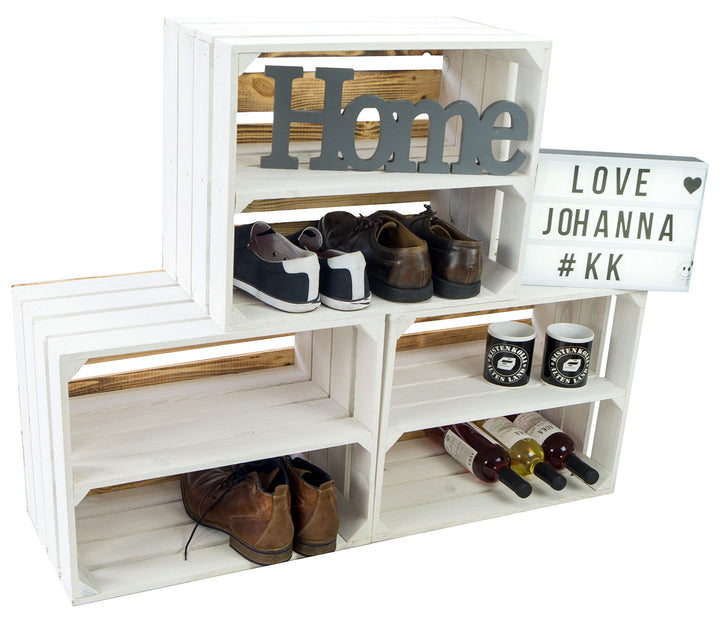 3er Set Holzkisten Paula weiss mit geflammten Boden 50x40x30cm Johanna Aufbewahrungsbox Aufbewahrung