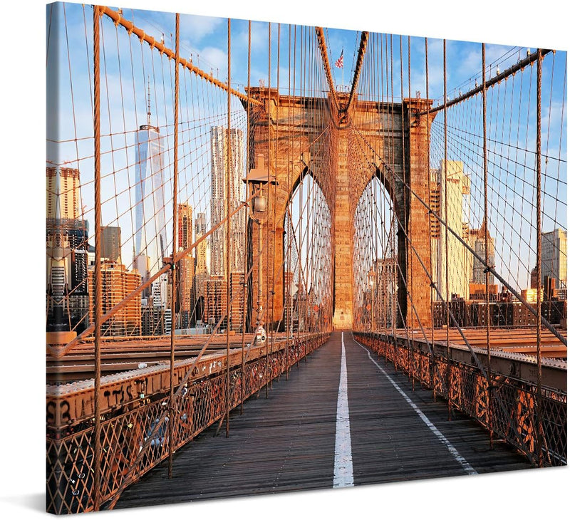 PICANOVA – Bild auf Leinwand New York Brooklyn Bridge 100x75cm – Leinwandbild – Premium Leinwanddruc