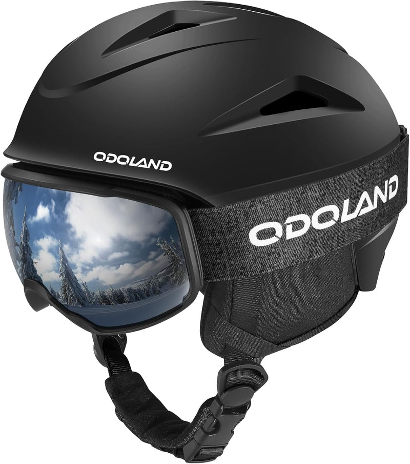 Odoland Skihelm mit Skibrille für Skifahren und Snowboard, Einstellbare Grössenverstellbar, mit Ohre