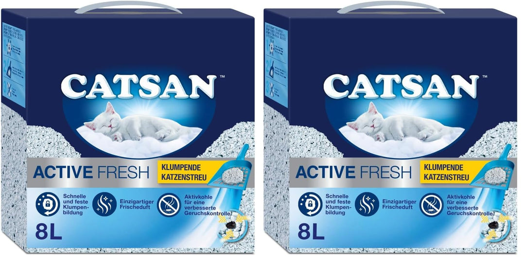 CATSAN Active Fresh – Katzenstreu aus Naturton mit Aktivkohle – Effektive Bindung von Geruch und Feu