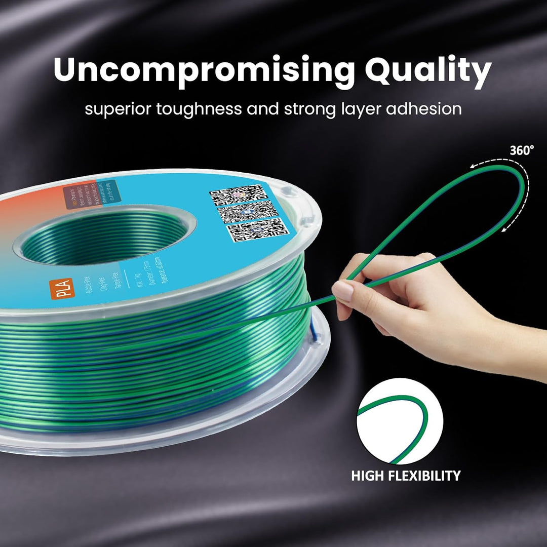 2-Farb Silk PLA Filament 1.75mm 1KG Blau Grün, Hochglänzende Oberfläche, Nahtlose Farbübergänge, Sau