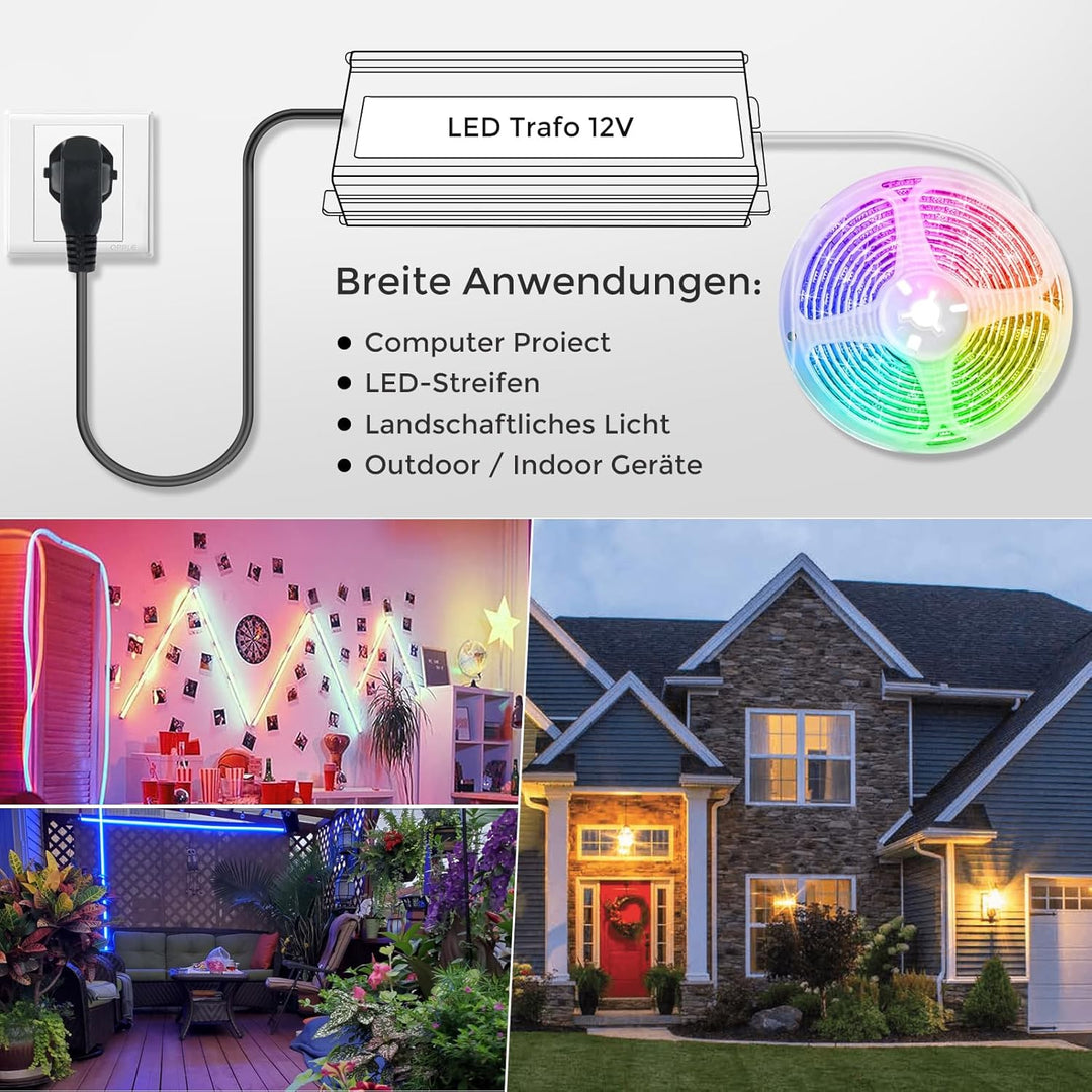 LED Trafo 12V 30W IP67, Outdoor Wasserdicht Transformator mit Stecker, LED Netzteil Treiber 230V auf