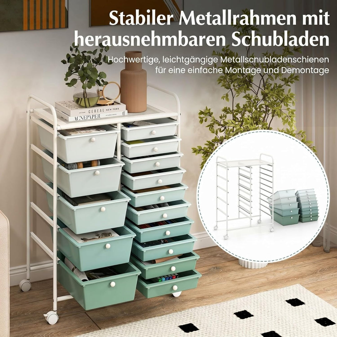 COSTWAY Rollwagen mit 12 stapelbaren Schubladen, Schubladenwagen Rollcontainer mit Metallgestell &amp; A