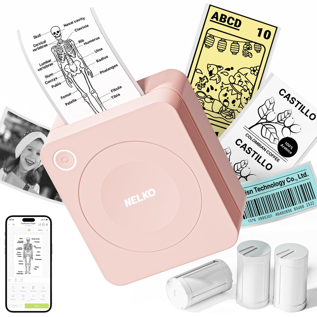 Nelko Aufkleber Drucker, PM230 Mini Drucker Bluetooth Portabel Sticker Maker mit 3 Rollen Papier, fü
