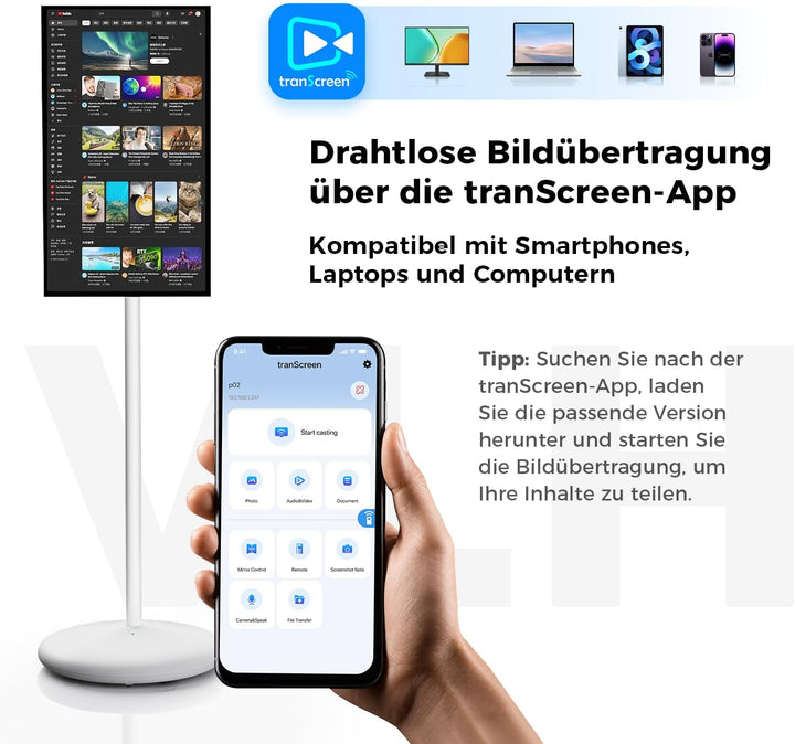 VLH 27 Zoll Portable TV auf Rollen, FHD Mobiler Tragbarer Fernseher, Android 15, EDLA-Zertifiziert,