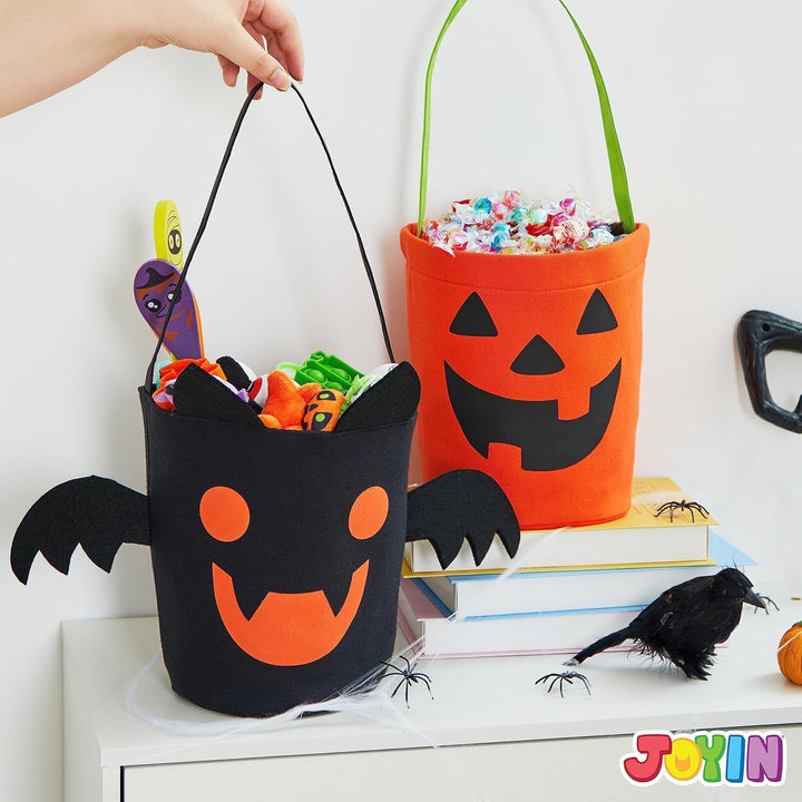 JOYIN Halloween-Fledermaus- und Kürbis-Süssigkeiten-Eimer-Set, wiederverwendbare Filz-Süsses-oder-Sa