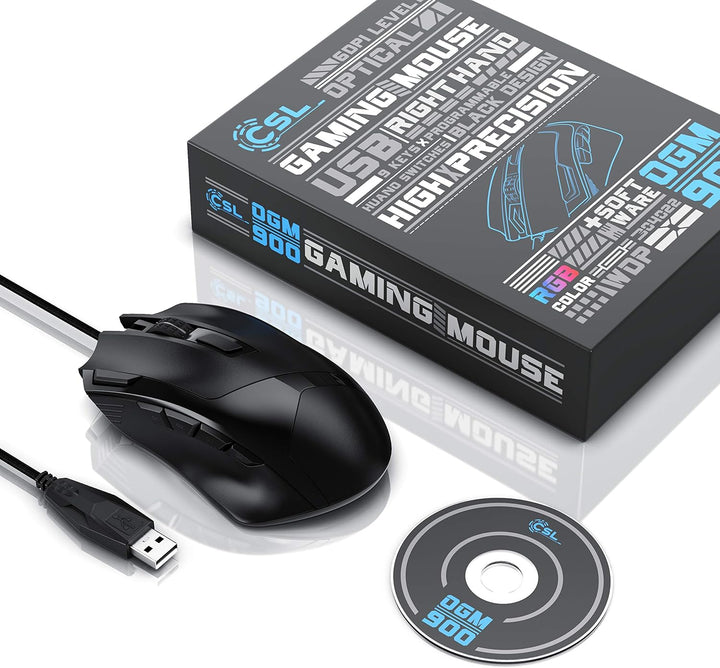 CSL - 4800 DPI Gaming Maus mit RGB Beleuchtung – optische Computermaus - 9 Tasten – 600-4800 DPI – 7