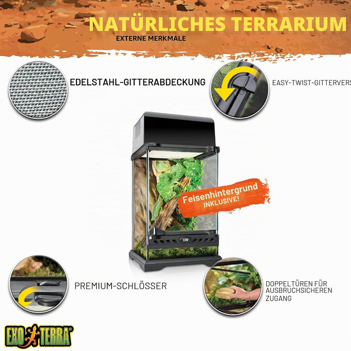 Exo Terra Terrarium aus Glas, mit einzigartiger Front Belüftung, 20 x 20 x 30cm &amp; Trixie 76113 Therm