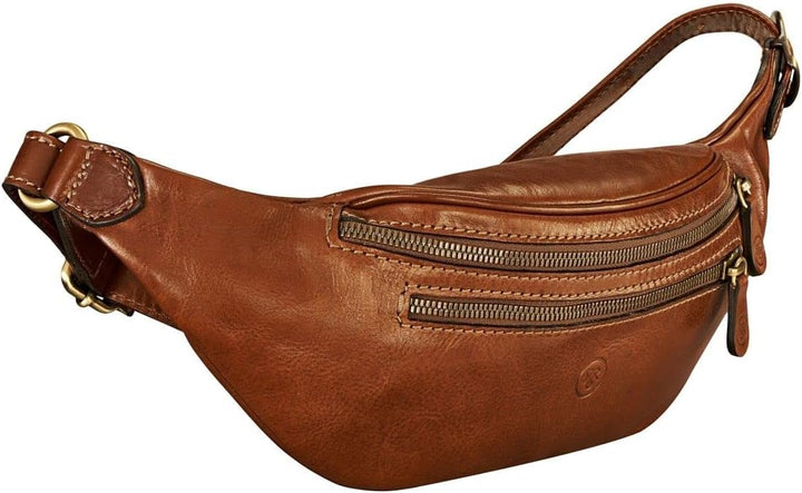 Maxwell-Scott Italienische Herren Leder Bauchtasche Centolla in Cognac Braun, Cognac Braun