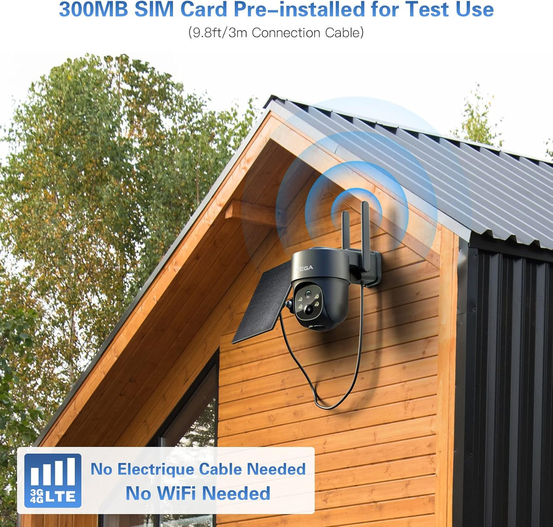 Xega® 3G/4G LTE Überwachungskamera Aussen Solar mit SIM Karte - 2K HD 3MP PTZ Kabellos Kamera Ohne W