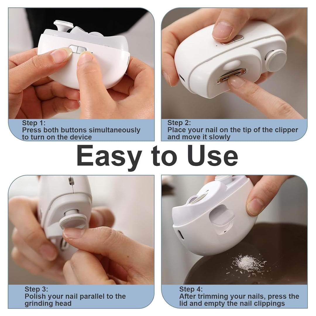Elektrischer Nagelknipser mit LED-Licht & Polierfunktion, 2-in-1 automatischer Nageltrimmer mit 2 Ge