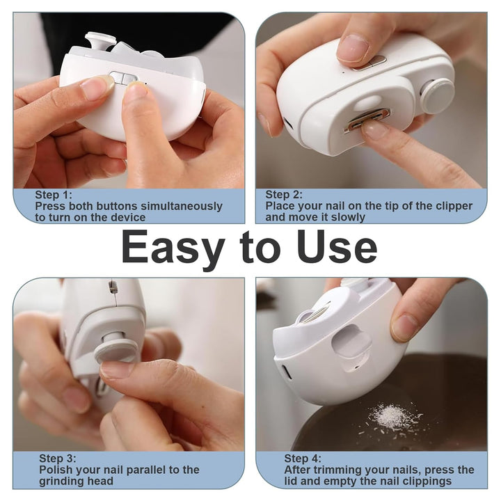 Elektrischer Nagelknipser mit LED-Licht & Polierfunktion, 2-in-1 automatischer Nageltrimmer mit 2 Ge
