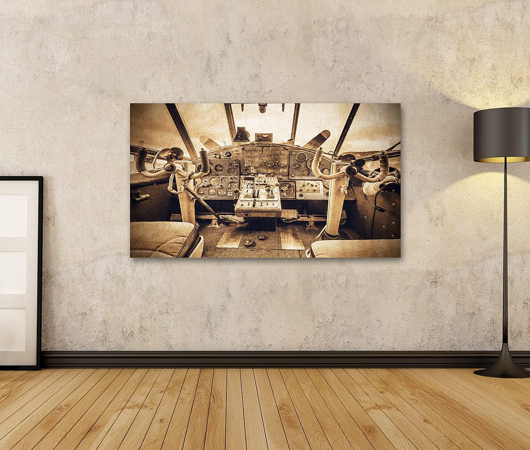 islandburner Bild auf Leinwand Cockpit Ansicht Alt Retro Flugzeug Vintage Stil Bilder Wandbilder Pos