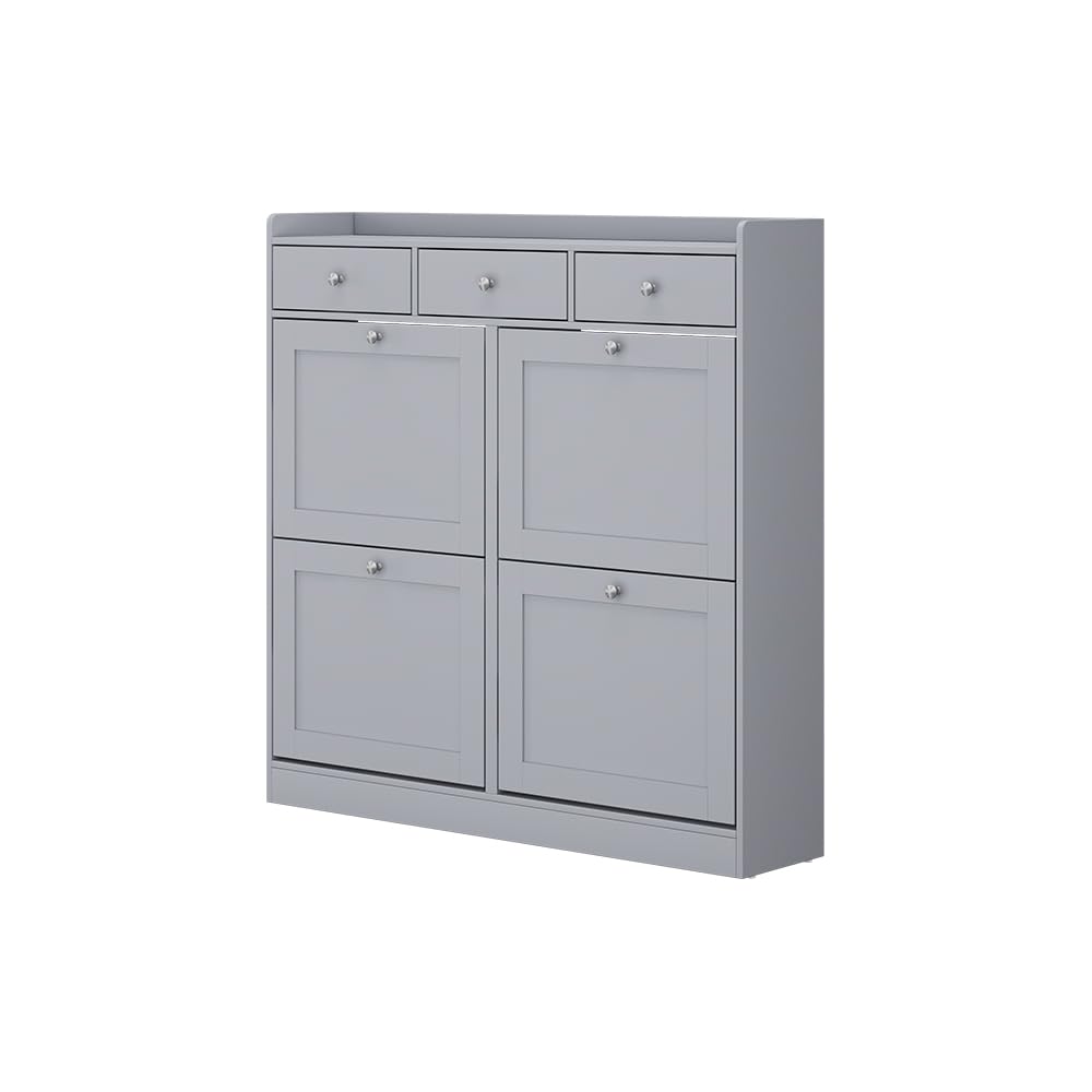 Vicco Schuhkipper Vitto, Grau, 100 x 99.5 cm mit 3 Schubladen & 4 Klappfächern, zur platzsparenden A