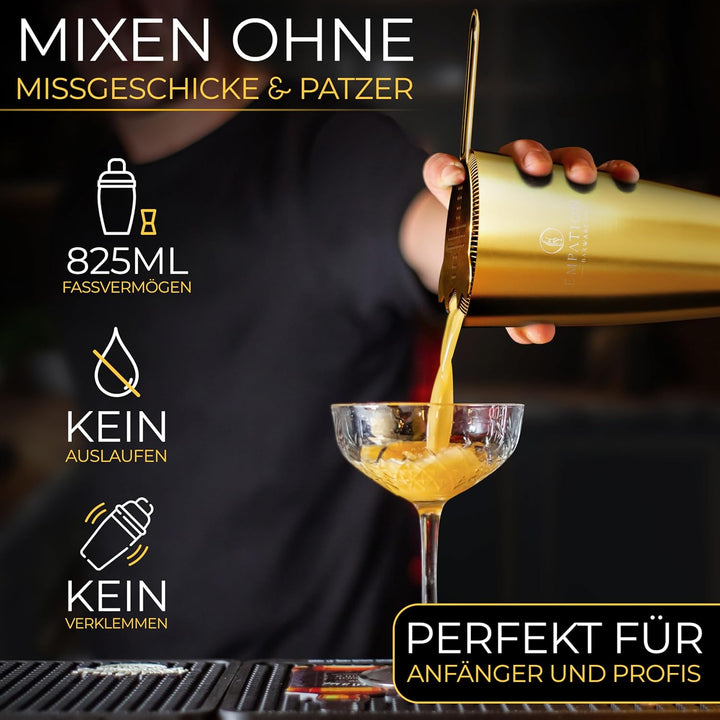 EMPATION Cocktail Set Gold [TESTSIEGER] 825ml Boston Cocktail Shaker aus Edelstahl, leicht zu öffnen