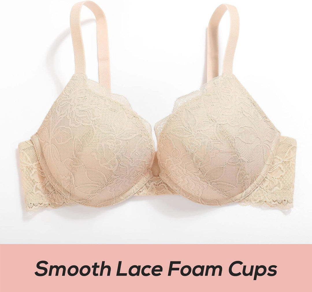 DOBREVA Damen Push Up BH Mit Spitze Gepolstert Plunge Bügel Vollschalen BHS Gemoldete Cups 70C Beige