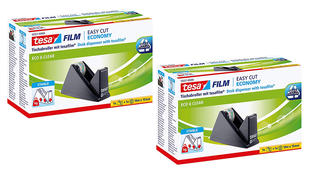 tesa Easy Cut Economy Klebebandabroller mit ecoLogo für Tische 2X (Abroller inkl. Einer Rolle eco &