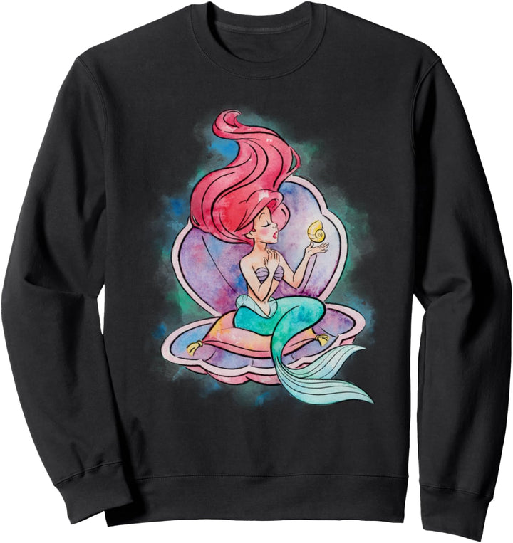 Disney Little Mermaid Ariel Clam Shell Watercolor Portrait Sweatshirt