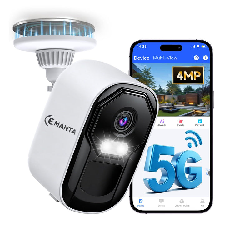 4MP Überwachungskamera Aussen Akku - 2,4G/5GHz WLAN, Kostenlosem Cloud-Speicher, IP66 wetterfest, AI