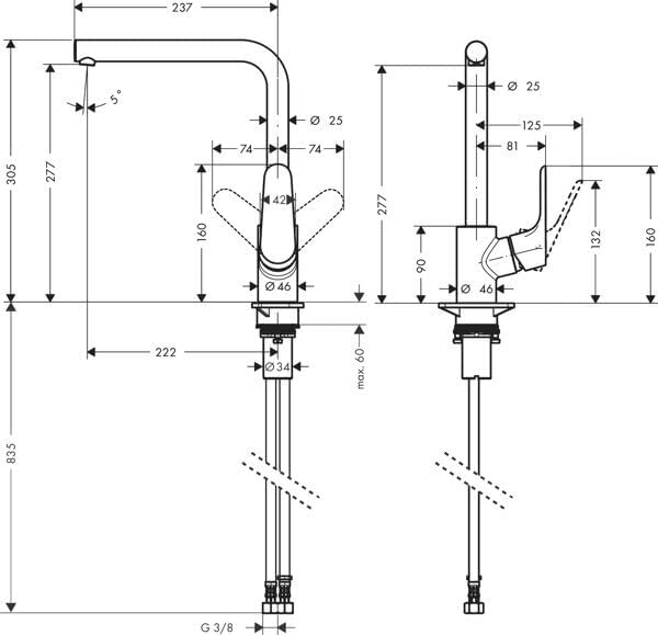 hansgrohe Focus M41 Küchenarmatur (Wasserhahn Küche ohne Schlauchbox, 360° schwenkbar, hoher Auslauf