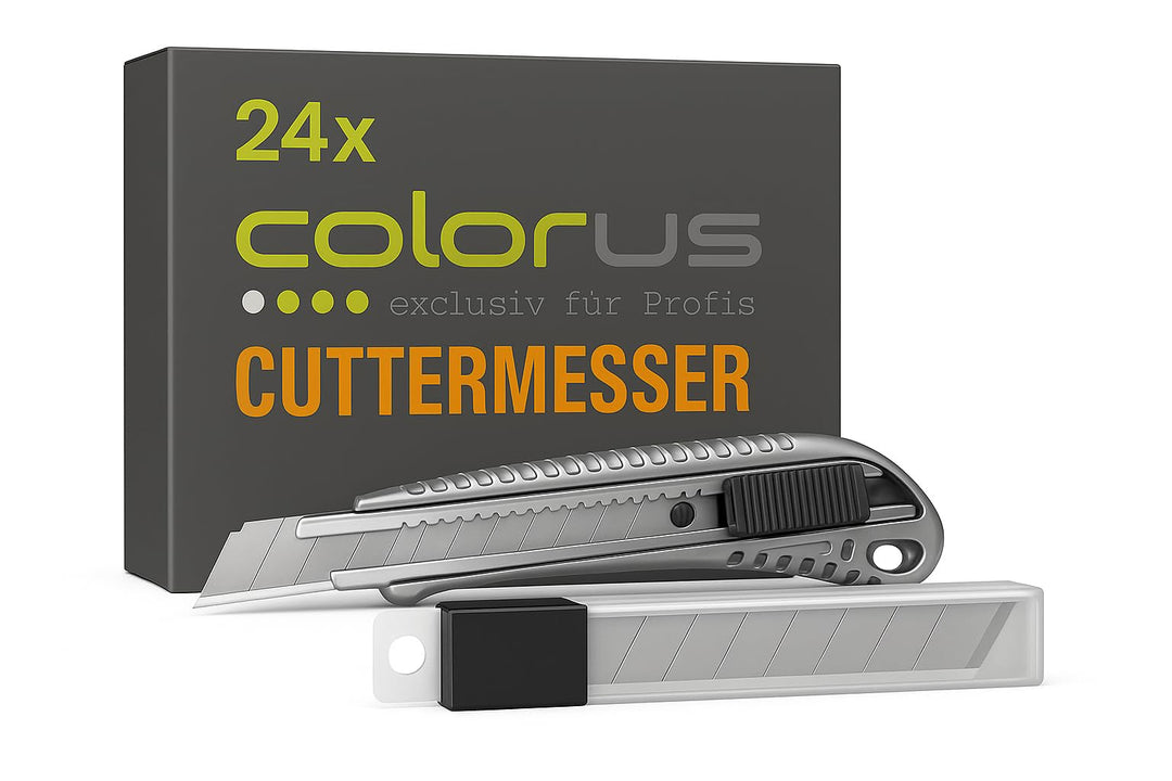24 x Premium Colorus Alu Druckguss Cuttermesser 18mm inklusive 10 x Abbrechklingen | Teppichmesser k