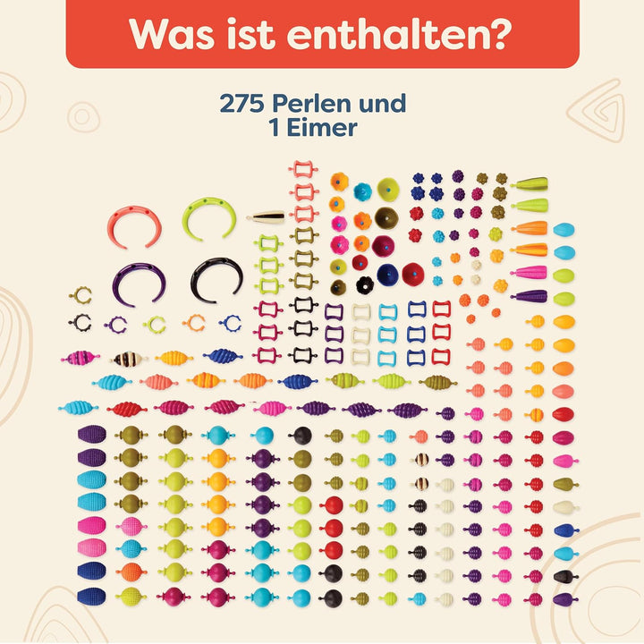 B. toys 275 Teile Bastelset Kinder Pop Arty – Schmuck Basteln, Bunte Perlen zum Zusammenstecken, Kin