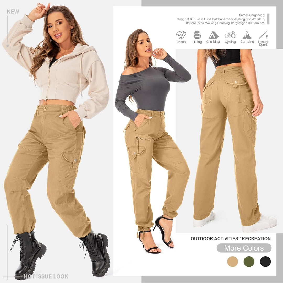 yeyity Cargohose Damen Hosen Multi Taschen Wanderhose Outdoorhose Baumwolle Arbeitshose Jogginghose
