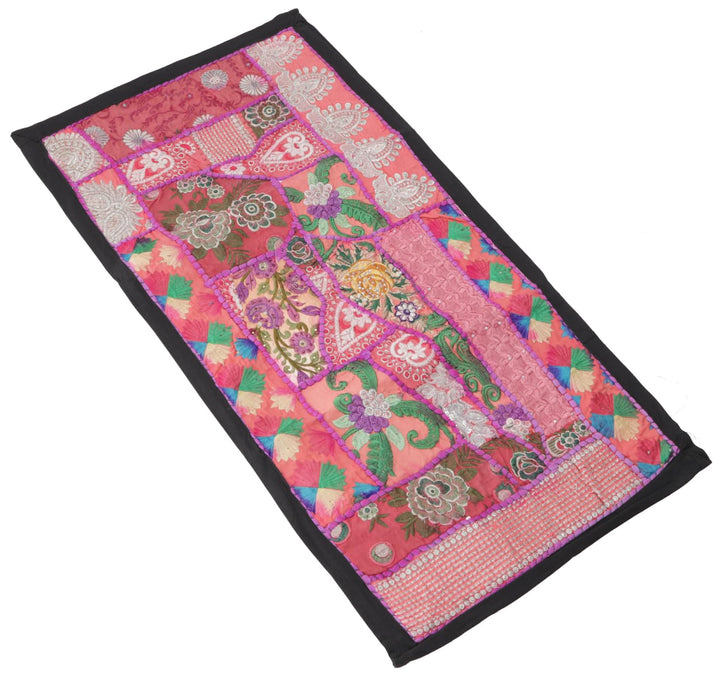 GURU SHOP Orientalischer Tischläufer, Wandbehang, Einzelstück 85x45 cm - Motiv 12, Rosa, Baumwolle,