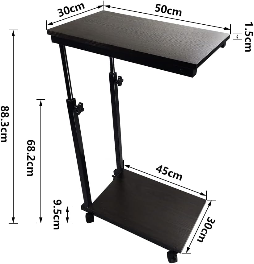 KKTONER Beistelltisch Sofatisch höhenverstellbar Betttisch Kaffeetisch mit Rollen Walnuss Optik