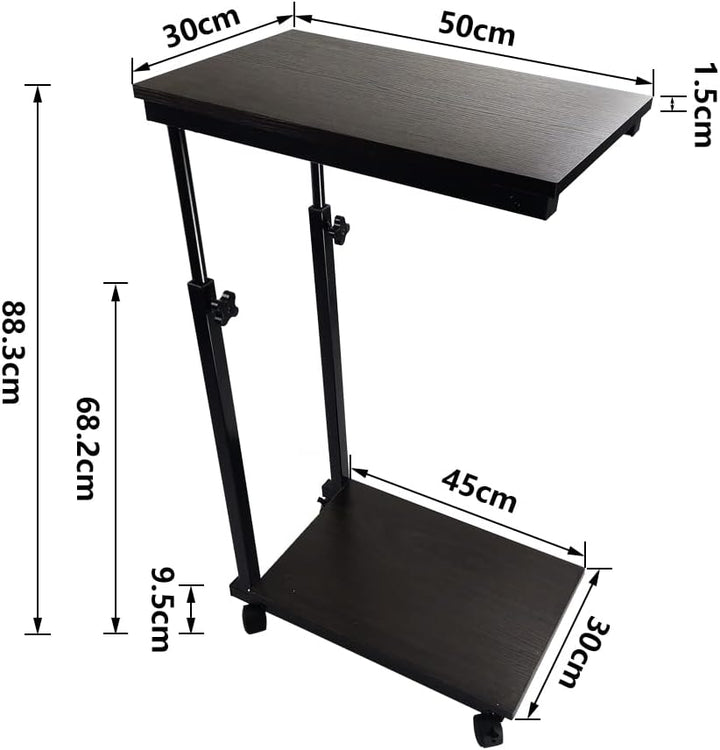 KKTONER Beistelltisch Sofatisch höhenverstellbar Betttisch Kaffeetisch mit Rollen Walnuss Optik