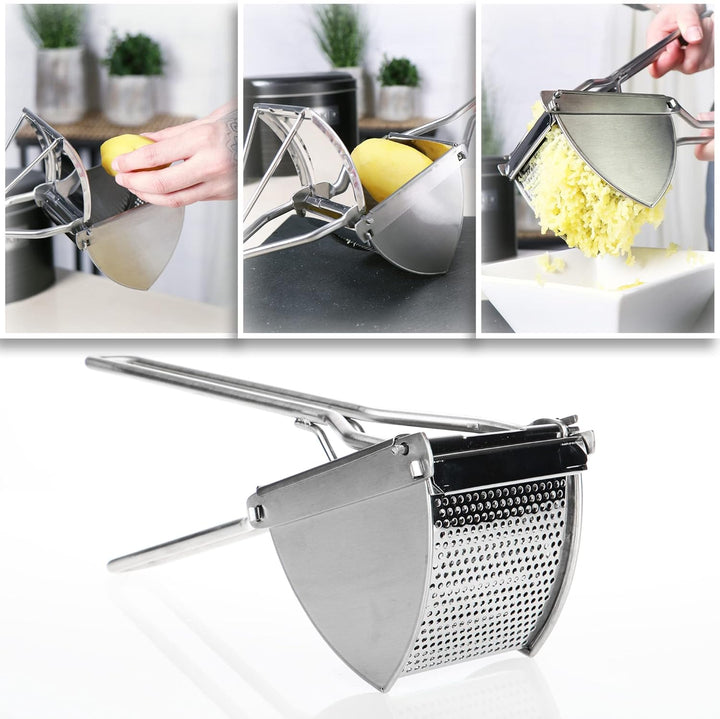 com-four® 2x Kartoffelpresse aus rostfreiem Edelstahl, spülmaschinengeeignet - Spätzlepresse - Spagh