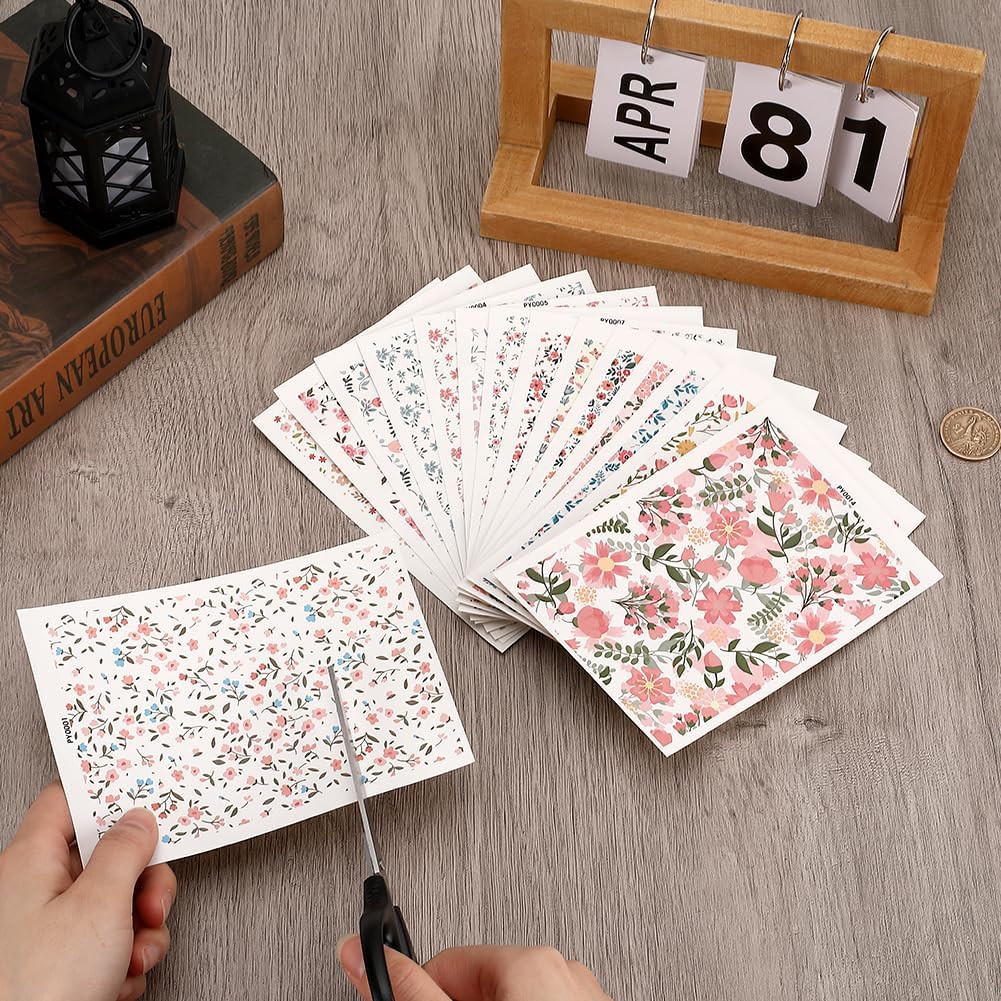 craspire 16 Stil Blumen-Ton-Transferpapier Für Polymer-Ton, Blumen-Transferblätter, Boho-Retro-Wasse