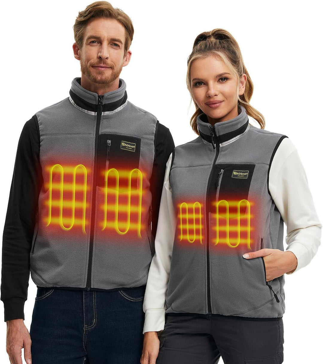 PROSmart Beheizbare Weste Leichtgewichts Fleece Beheizte Weste mit USB Akku, Unisex Grau, S
