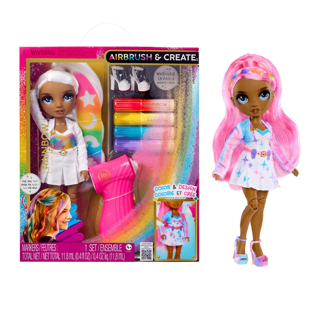 Rainbow High Air Brush & Create - 1 DIY Modepuppe mit Airbrush Market Kit, Abwaschbaren Regenbogen-F