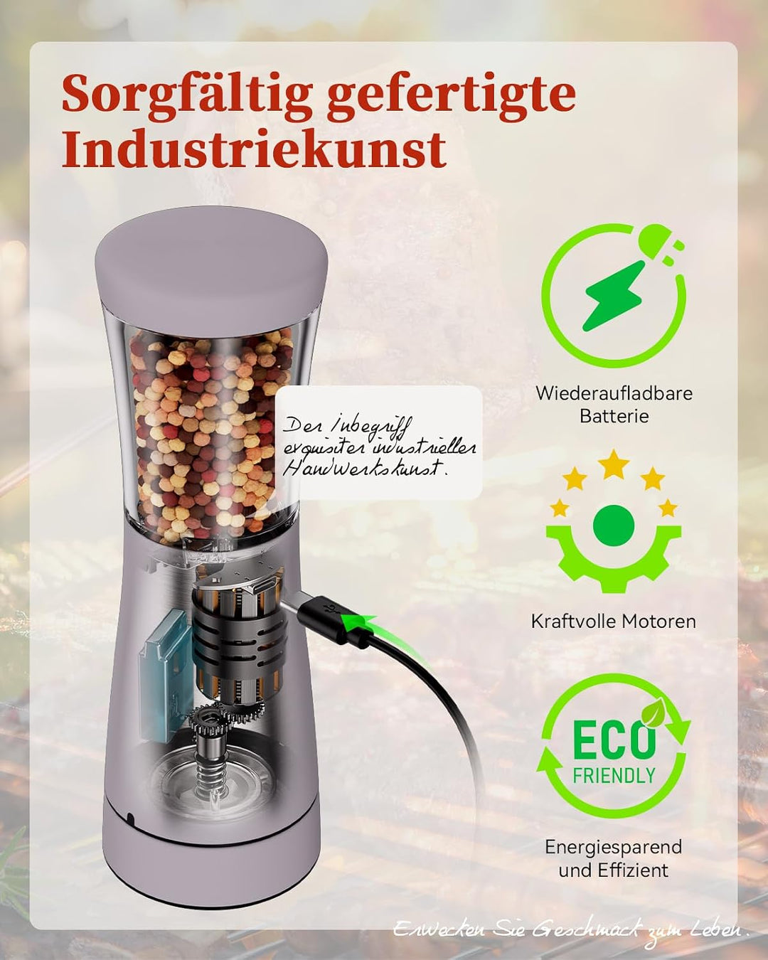 TOMEEM Elektrisches Mühlen-Set, Edelstahl, 5 Stufen, hellviolett Light Purple Light Purple*2, Light