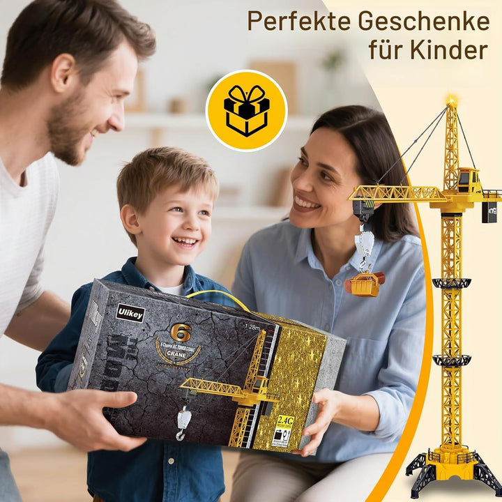 Ulikey Ferngesteuerte Turmkra, 128 cm Hohe, 6 Kanäle Turmdrehkran, 2.4GHz RC Kran Ferngesteuert, Fer