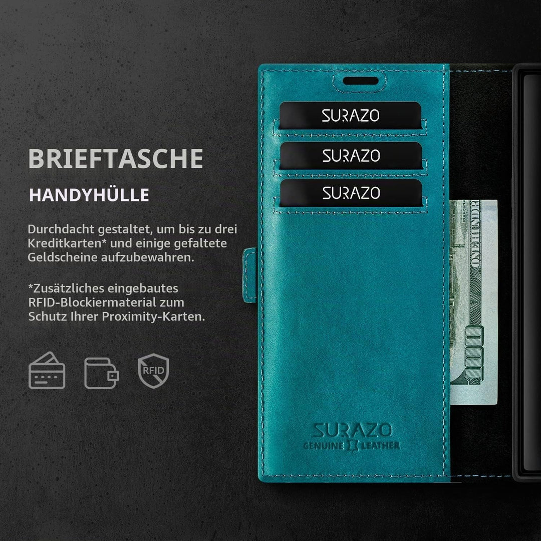SURAZO Premium Slim Magnet Handyhülle für Samsung Galaxy S23 Ultra Hülle Leder – Echtleder Schutzhül
