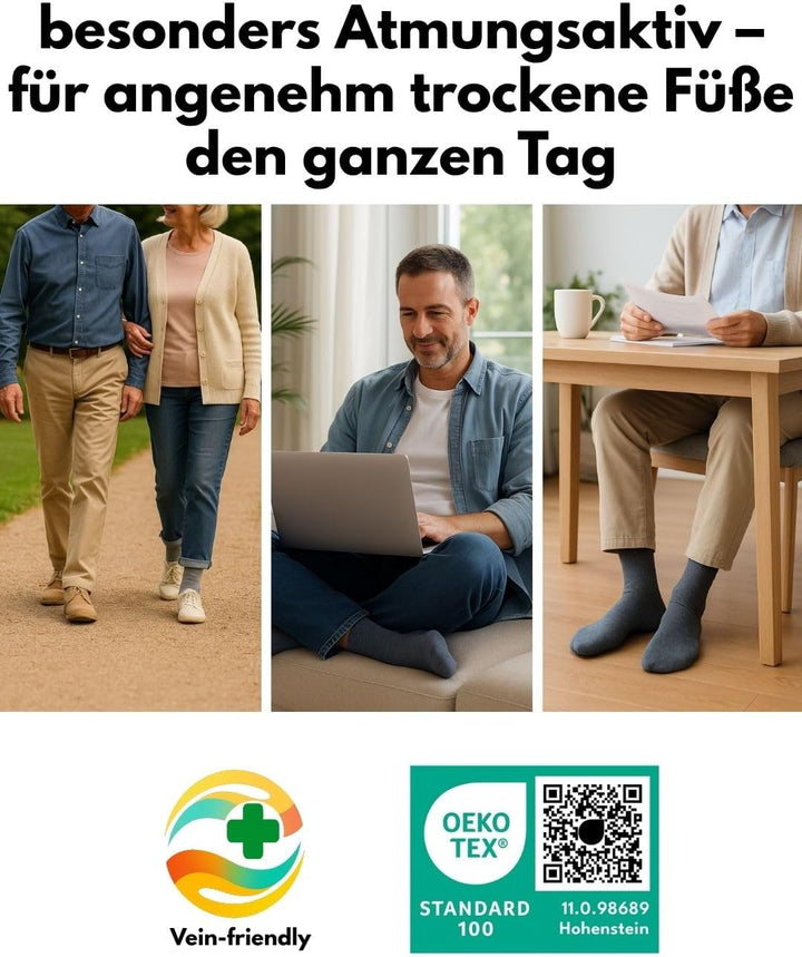 sockenkauf24 Diabetikersocken ohne Gummi & ohne Naht 97% Baumwolle (6 Paar) Diabetiker Socken mit Ko