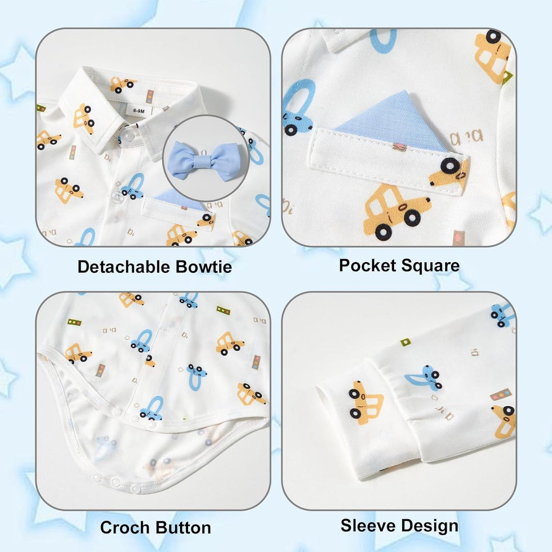 Volunboy Baby Jungen Anzug Set Bekleidung Hemd mit Fliege + Hosenträger Hosen Strampler Anzug 3-6 Mo